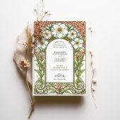 Invitation Cosmos blancs & Fleurs roses Art Nouveau Mariage