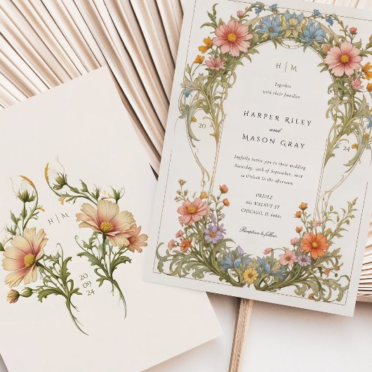 Invitation Cosmos Fleur sauvage Art Nouveau Mariage