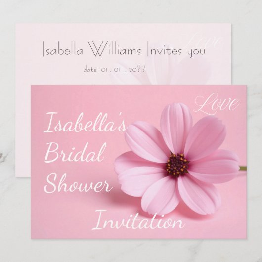 Invitation Cosmos Floral Script Rose Pâle Enterrement de Vie (Devant / Derrière)