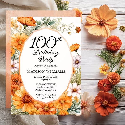 Invitation Cosmos | Marigolds Floral 100th Birthday Party
