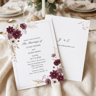 Invitation Cosmos Pampas mariage crème Bourgogne