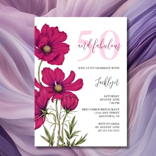 Invitation Cosmos rose foncé Fleur de verdure Anniversaire