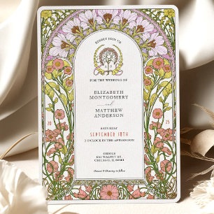 Invitation Cosmos roses & Jaunes Fleur sauvage Art Nouveau