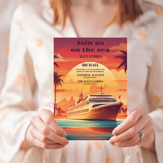 Invitation Costal Seascape Beach Cruise Palm Mariage