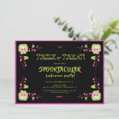 Invitation Costume classique Halloween noir et rose crâne (Debout devant)