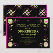 Invitation Costume classique Halloween noir et rose crâne (Devant / Derrière)