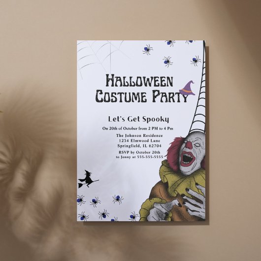 Invitation Costume clown noir et blanc Fête d'Halloween