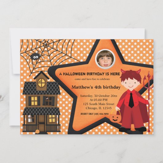 Invitation Costume d'anniversaire d'Halloween (orange) (Devant)