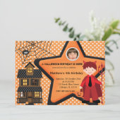 Invitation Costume d'anniversaire d'Halloween (orange) (Debout devant)