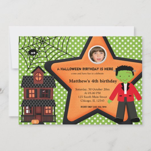 Invitation Costume d'anniversaire d'Halloween (vert) (Devant)