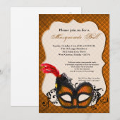 Invitation Costume de bal Mascaré Orange Halloween (Devant / Derrière)