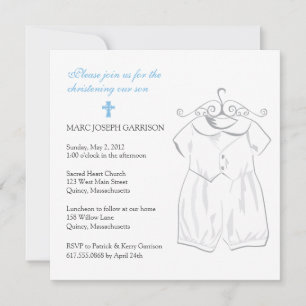 Invitation Costume de Christening Garçon et Croix Bleue