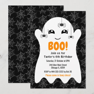 Invitation Costume de fantôme Halloween pour anniversaire en