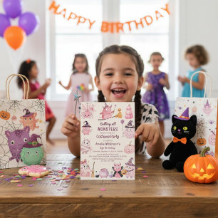 Invitation Costume de fête d'anniversaire de monstre rose cap
