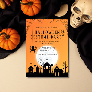 Invitation Costume de fête d'Halloween moderne orange noir po
