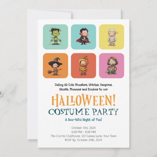 Invitation Costume de fête d'Halloween pour enfants mignons | (Devant)