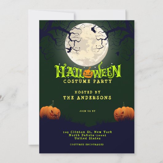 Invitation Costume de fête d'Halloween vert émeraude (Devant)