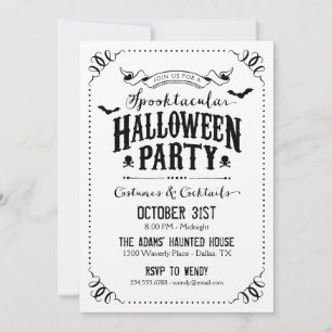 Invitation Costume de fête Halloween rustique noir et blanc