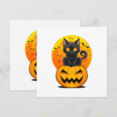 Invitation Costume de Halloween Citrouille Chat Noir (Devant / Derrière)