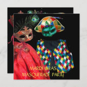 INVITATION COSTUME DE HARLEQUIN MARDI GRAS FÊTE MASQUÉE (Devant / Derrière)