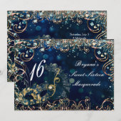 Invitation Costume de masquerade bleu et or Masque Fête d'ann (Devant / Derrière)