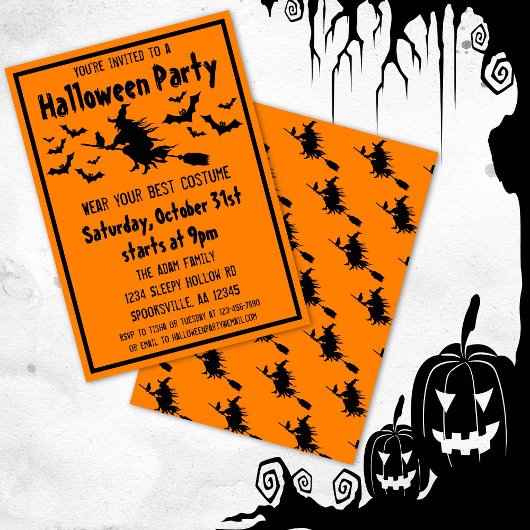 Invitation Costume de sorcière pour fête d'Halloween