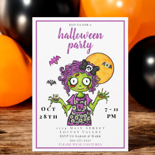 Invitation Costume de zombie mignon pour une fête d'Halloween