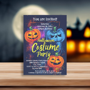 Invitation Costume d'Halloween bleu orange Jack-O lanterne