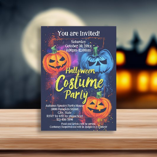Invitation Costume d'Halloween bleu orange Jack-O lanterne