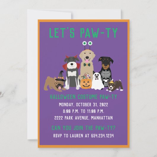 Invitation Costume d'Halloween Chiens pawty Chat noir (Devant)