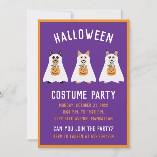 Invitation Costume d'Halloween Corgi Ghost Dogs (Devant)