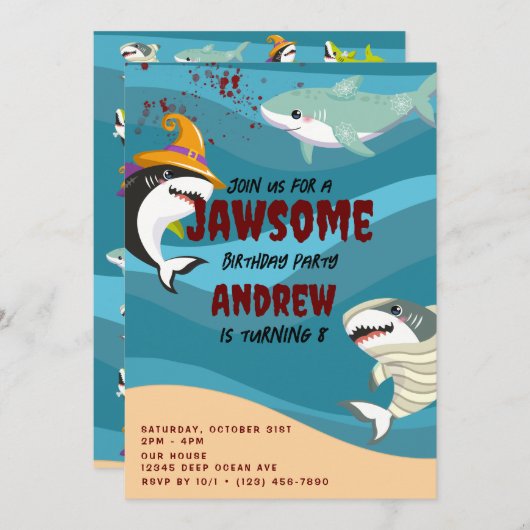 Invitation Costume d'Halloween Cute Shark à thème Océan Anniv (Devant / Derrière)