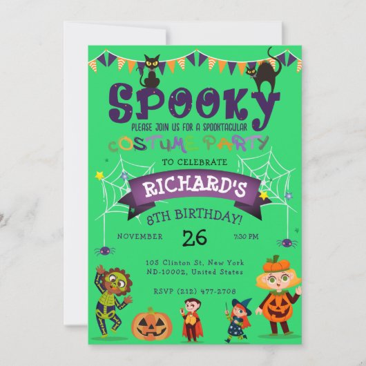 Invitation Costume d'Halloween éffrayant Enfants Green Annive (Devant)