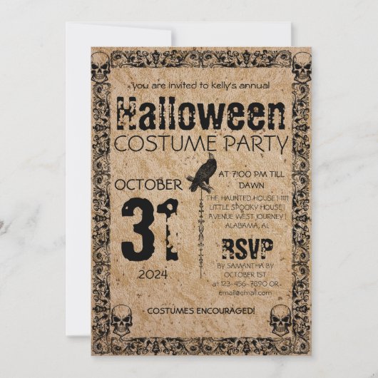 Invitation Costume d'Halloween gothique Vintage adulte (Devant)