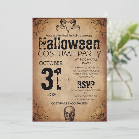 Invitation Costume d'Halloween gothique Vintage adulte (Debout devant)