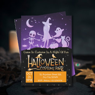 Invitation Costume d'Halloween moderne violet orange noir