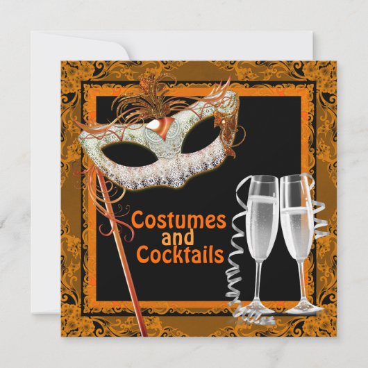 Invitation Costume d'Halloween noir et orange (Devant)
