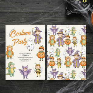 Invitation Costume d'Halloween pour enfants à l'aquarelle, fê