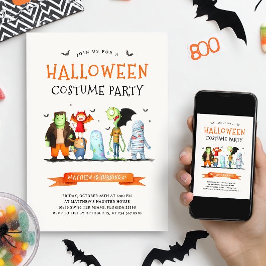 Invitation Costume d'Halloween pour enfants fête d'anniversai