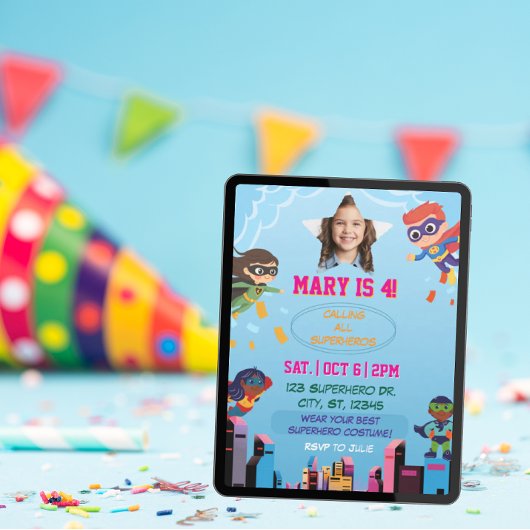 Invitation Costume Enfants Superhero fête d'anniversaire