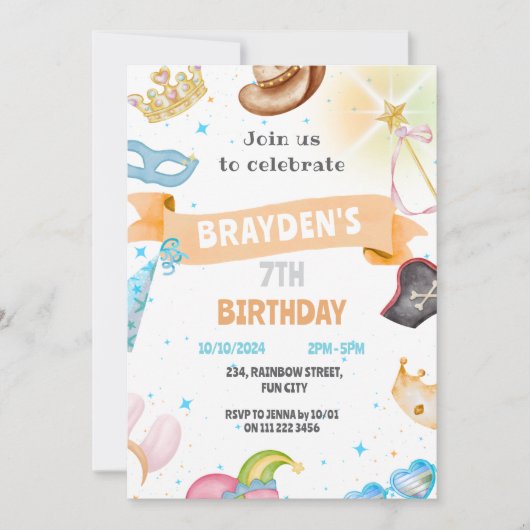 Invitation Costume fête pour enfants Neutral habiller Anniver (Devant)