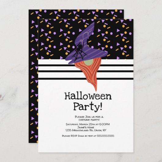 Invitation Costume Halloween Party Gnome Doodles Confetti (Devant / Derrière)