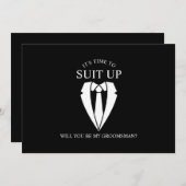 Invitation Costume Mariage noir et Cravate Groomsman Proposit (Devant / Derrière)