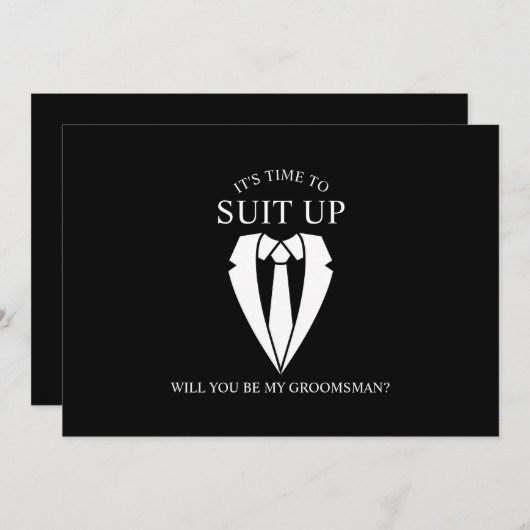 Invitation Costume Mariage noir et Cravate Groomsman Proposit (Devant / Derrière)