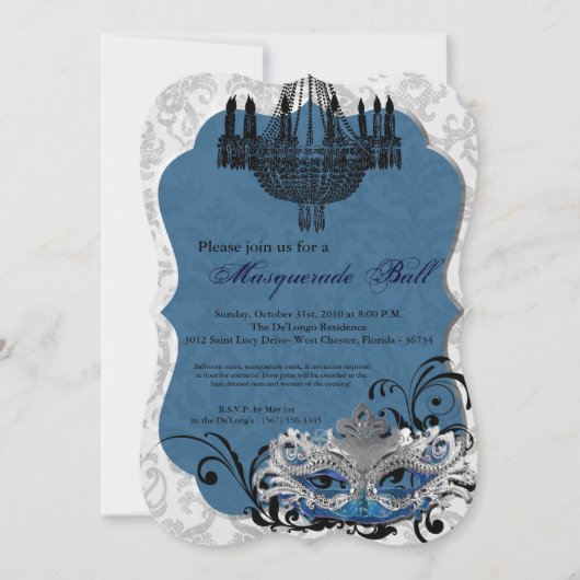 Invitation Costume Mascarade bleue masqué pour l'Halloween (Devant)