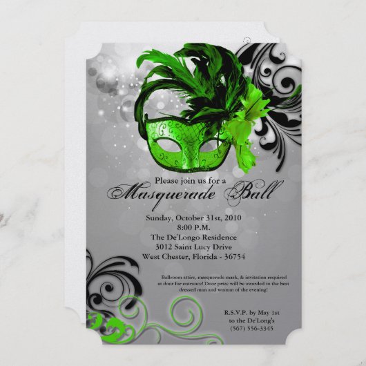 Invitation Costume Mascarade de boule de chaux Mascarade Hall (Devant / Derrière)