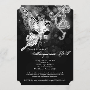 Invitation Costume Mascarade Papillon Argent Halloween