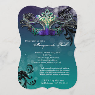 Invitation Costume Mascarade Turquoise pour l'Halloween