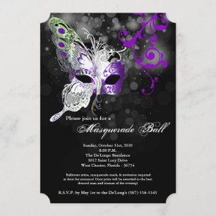 Invitation Costume masqué de papillon mauve Halloween