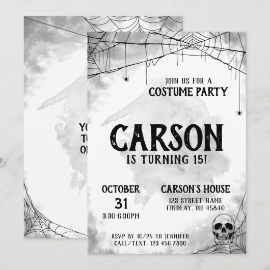 Invitation Costume noir et blanc Halloween fête d'anniversair (Devant / Derrière)